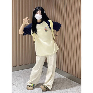 Áo Phông áo Thun Oversize Shin Màu Be giáp lăng tay xanh than