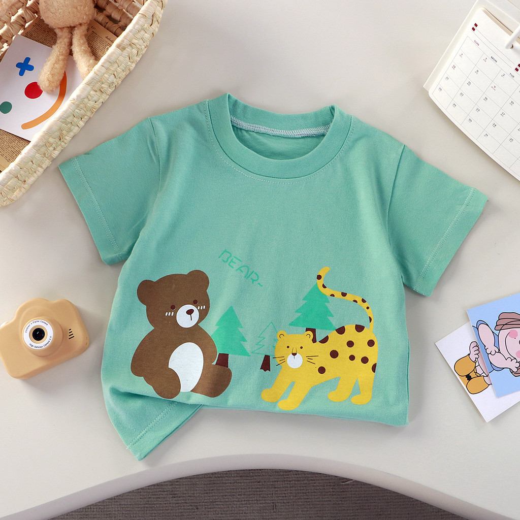 Trẻ Em Mùa Hè Cotton Nguyên Chất Áo Thun Ngắn Tay Bé Trai Bé Gái Hoạt Hình In Hình Top Thoáng Khí Rời Phong Cách Thường Ngày 8O-140 Kích Thước​ Te6w