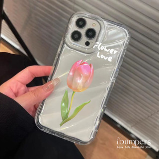 ibumpers Ốp Điện Thoại iPhone Tươi Lãng Mạn Họa Tiết Hoa Tulip Cho IPhone 16 15 14 12 13 11 Pro Max IP 7 8 Plus X XS XR Mẫu Sóng Ốp Lưng Trong Suốt Dày Dặn TPU Mềm Chống Sốc