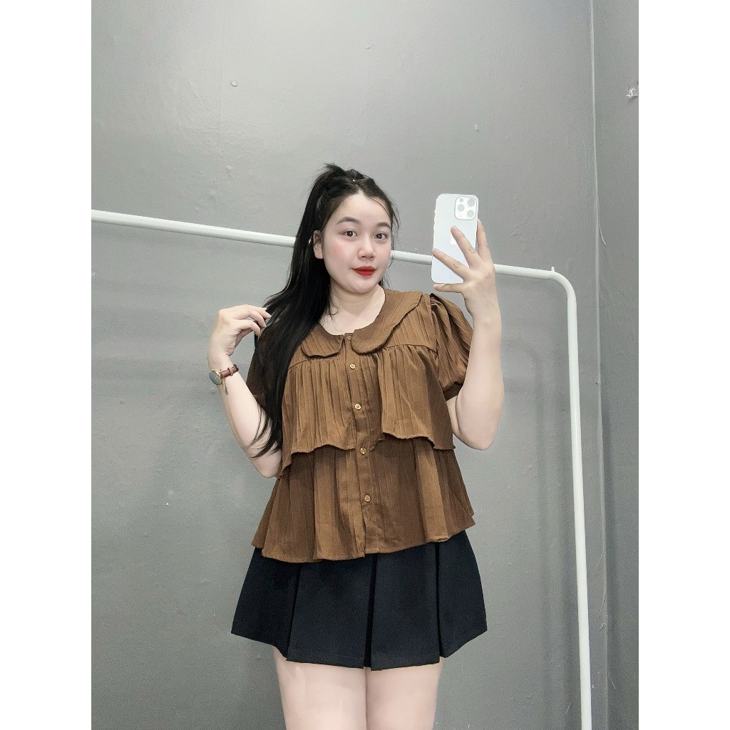 Áo Sơ Mi Nữ(50-95kg) Dáng Croptop Phom Bigisze Vải Xốp Mềm Mịn Ít Nhăn Dễ Thương Cho Các Nàng Mũm Mỉm SM163