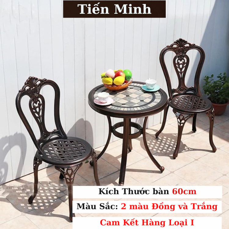 Bộ bàn ghế ban công ngoài trời Nhôm đúc Bàn ghế sân vườn ngoài trời Tròn mặt bàn đá gốm đẹp - TM40