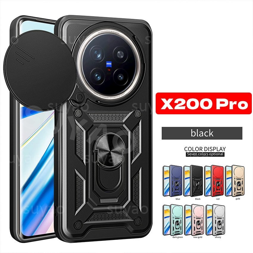 Ốp điện thoại cho Vivo X200 Pro x200pro X100S 2024 Ốp lưng có vòng giá đỡ Ốp lưng PC cứng chống sốc chống sốc cho ống kính vivox200 vivox200pro vivox100