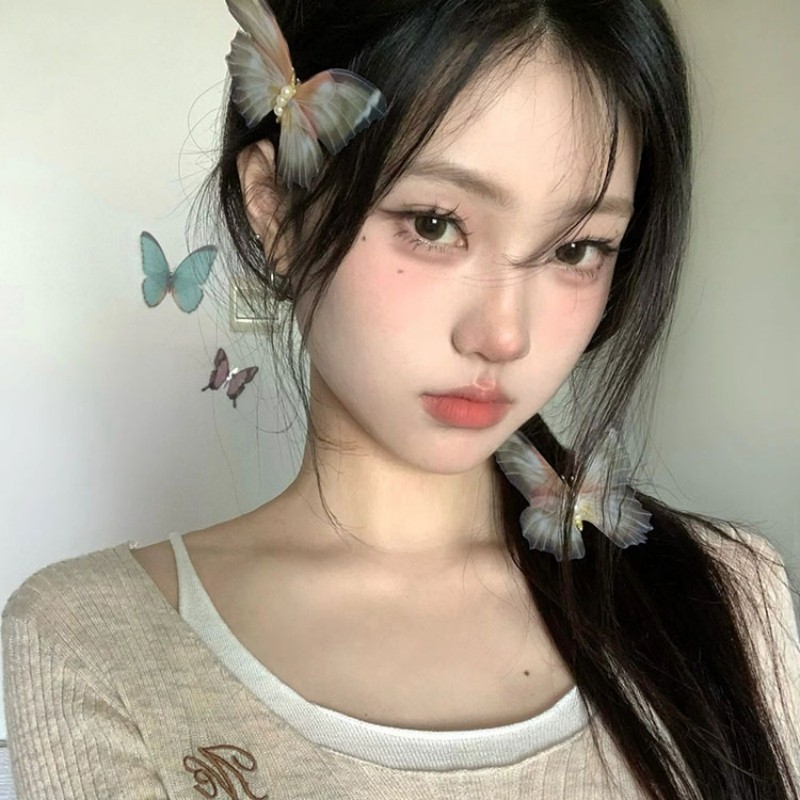 Đẹp Bướm Tóc Chân Nữ Retro Di Chuyển Cánh Ngọc Trai Kẹp Tóc Đuôi Ngựa Ngọt Ngào Mũ