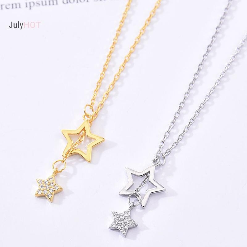 JULYHOT Zircon Ngôi Sao Vòng Cổ Hợp Kim Rỗng Thanh Lịch Xương Đòn Dây Chuyền Tính Khí Đơn Giản sel Vòng Cổ Màu Bạc Trang Sức Cho Nữ Quà Tặng Massivedeals