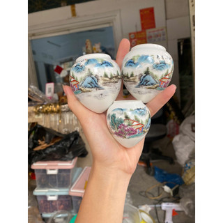 Bộ 3 chiếc cóng sứ decal loại 1 phụ kiện lồng chim Hoạ Mi, Khướu, chòe than, chòe lửa cao cấp