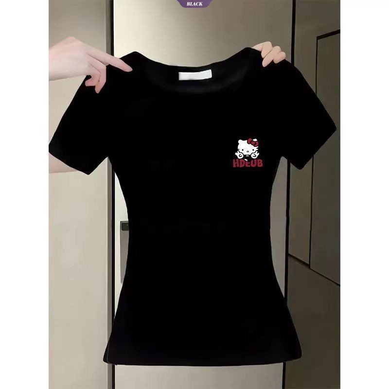 Áo thun ngắn tay Hello Kitty cổ chữ V dành cho nữ mùa hè Dopamine Wear Design Sense Niche Hundred Tops Tide [BL]