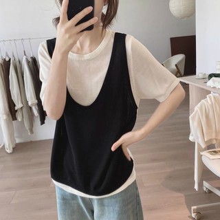Kích Thước Lớn 150kg Thời Trang Rời Khâu Giả Hai Mảnh Ice Silk Nữ Mùa Hè Đầm Rời Đơn Giản Phù Hợp Với Béo Sister Top