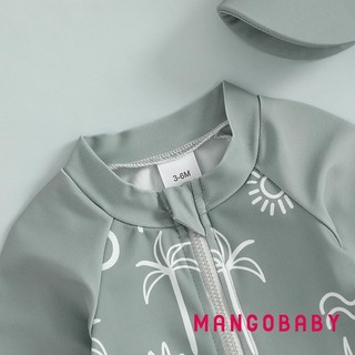 MG-Kid Boy Rash Guard Đồ Bơi Dừa In Hình Cây Dừa Dài Tay Mock Cổ Zip Bộ Đồ Tắm Có Mũ 2 Chiếc Bộ