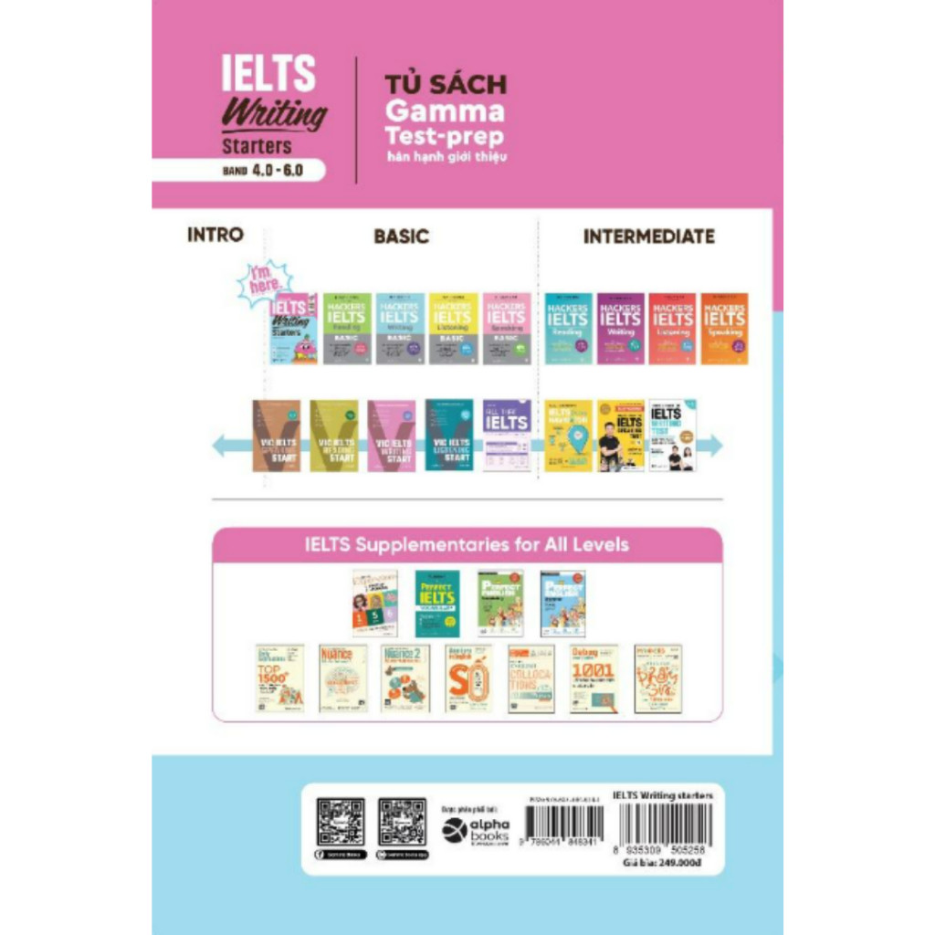 Sách - IELTS Writing Starters band 4.0 – 6.0 Luyện Viết IELTS Từ Cơ Bản Đến Band 6.0 – Dành Cho Người Mới Bắt Đầu(Gamma)