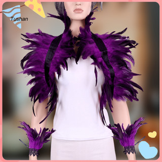 [Ts] Mardi Gras Phụ kiện dự tiệc Dây đeo nhung có thể điều chỉnh Khăn choàng lông vũ Khăn choàng cổ phong cách Gothic có vòng cổ tay Halloween Cosplay Khăn quàng vai