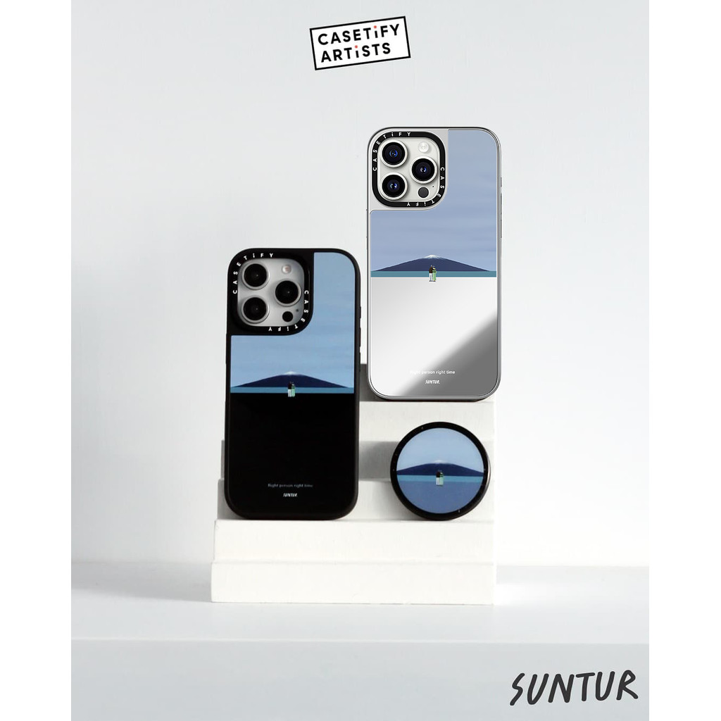 CASETiFY X Suntur Người đúng thời gian hút từ tính Vỏ IPhone Gương đen & bạc IPhone 16 15 14 13 12 Pro Max Plus Ốp điện thoại cứng có hộp khắc logo