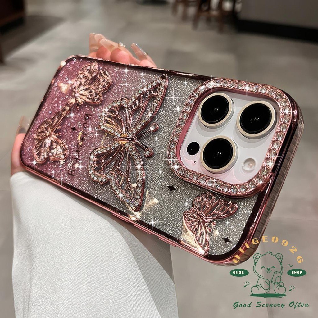 【 Ốp lưng iphone16 】 Vỏ điện thoại hình con bướm lấp lánh kim cương iphone16 Pro Max 15 14 13 12 11 cho vỏ iPhone Vỏ mềm silicon TPU chống sốc