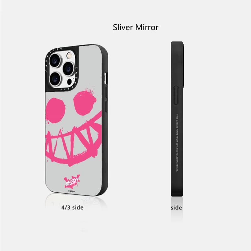 CASETiFY X Arcane Pink Smiley Face Case hút từ tính Vỏ IPhone gương đen & bạc IPhone 16 15 14 13 12 Pro Max Plus Ốp điện thoại cứng có hộp khắc logo