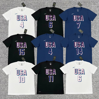 Steven Curry Đội tuyển Mỹ Áo tập luyện LeBrown James USA Thế vận hội Paris Áo tập bóng rổ Kevin Durant Áo thun ngắn tay khô nhanh
