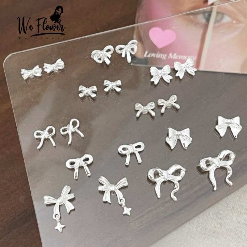 WeFlower Tinh Tế S925 Bạc Nhỏ Nơ Bông Tai Dành Cho Nữ Bé Gái Không Gây Dị Ứng Xuyên Tai Phụ Kiện Trang Sức