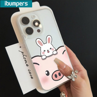 ibumpers Ốp Lưng iPhone Dễ thương Thỏ Con Heo đôi Ốp Điện Thoại TPU Trong Suốt Mềm nhám mờ Chống Sốc Chống Bẩn Cho Iphone 16 15 14 12 13 11 Pro Max IP 7 8 Plus X XS XR