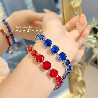 Châu Âu Mỹ ins Phong Cách Mới Full Kim Cương Đầy Màu Sắc Vòng Tay Ruby Nữ