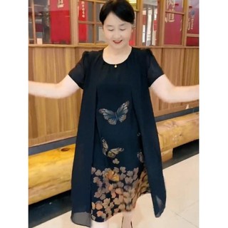 Váy trung niên cho mẹ , Đầm tặng mẹ , ĐXT- ĐEN , đi chơi dự tiệc sang trọng cao cấp chất liệu thun co giãn 4 chiều