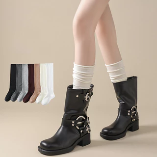 Sữa Trắng Đống Tất Dành Cho Nữ Ins Phong Cách Nhật Bản Jk Nối Xếp Chồng Tất Cotton Nguyên Chất Maillard Boots Bê Tất