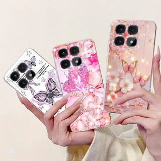 Dành Cho Xiaomi 14T Pro Vỏ 2024 Thời Trang Mới Bướm Hoa Trong Suốt Silicon Mềm TPU Ốp Lưng Điện Thoại Xiaomi 14T Mi 14T