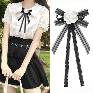 Thắt Nơ Cho Nữ Ren Đen Camellia Hoa Ruy Băng Dây Buộc Phụ Kiện Thời Trang Màu Hồng