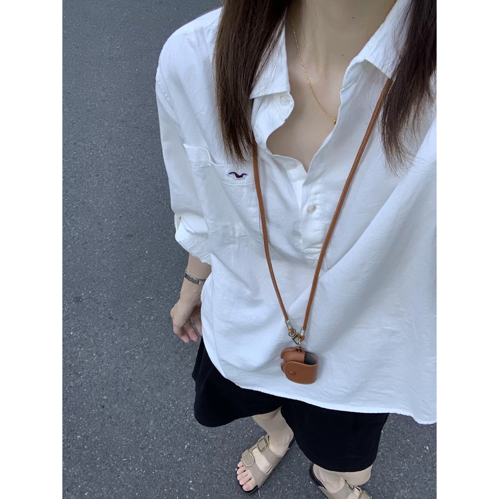 SUXI Áo sơ mi nữ dài tay cổ đơn giản mùa xuân mới 250331