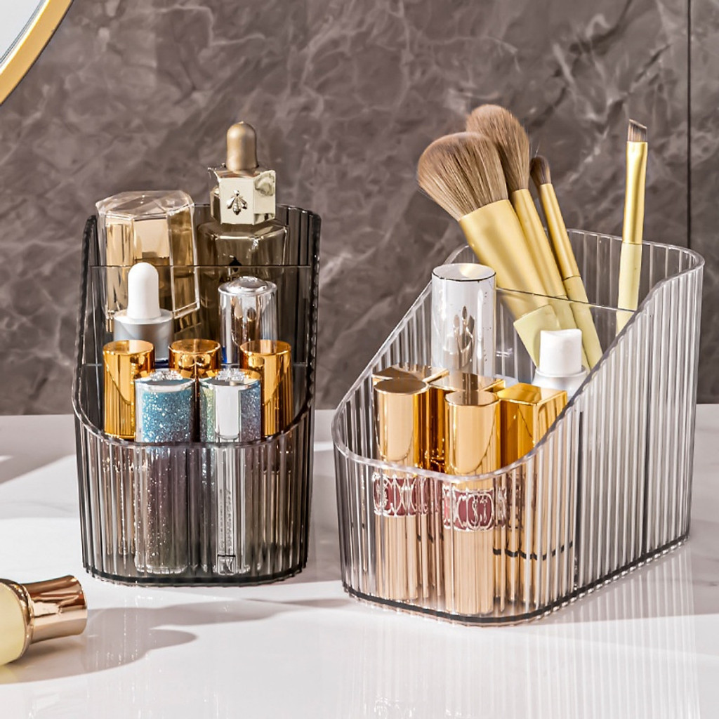 Kệ mica 3 ngăn trong suốt để bàn đựng mỹ phẩm cọ trang điểm, bút, son môi, khay đựng đồ mỹ phẩm trong suốt để bàn