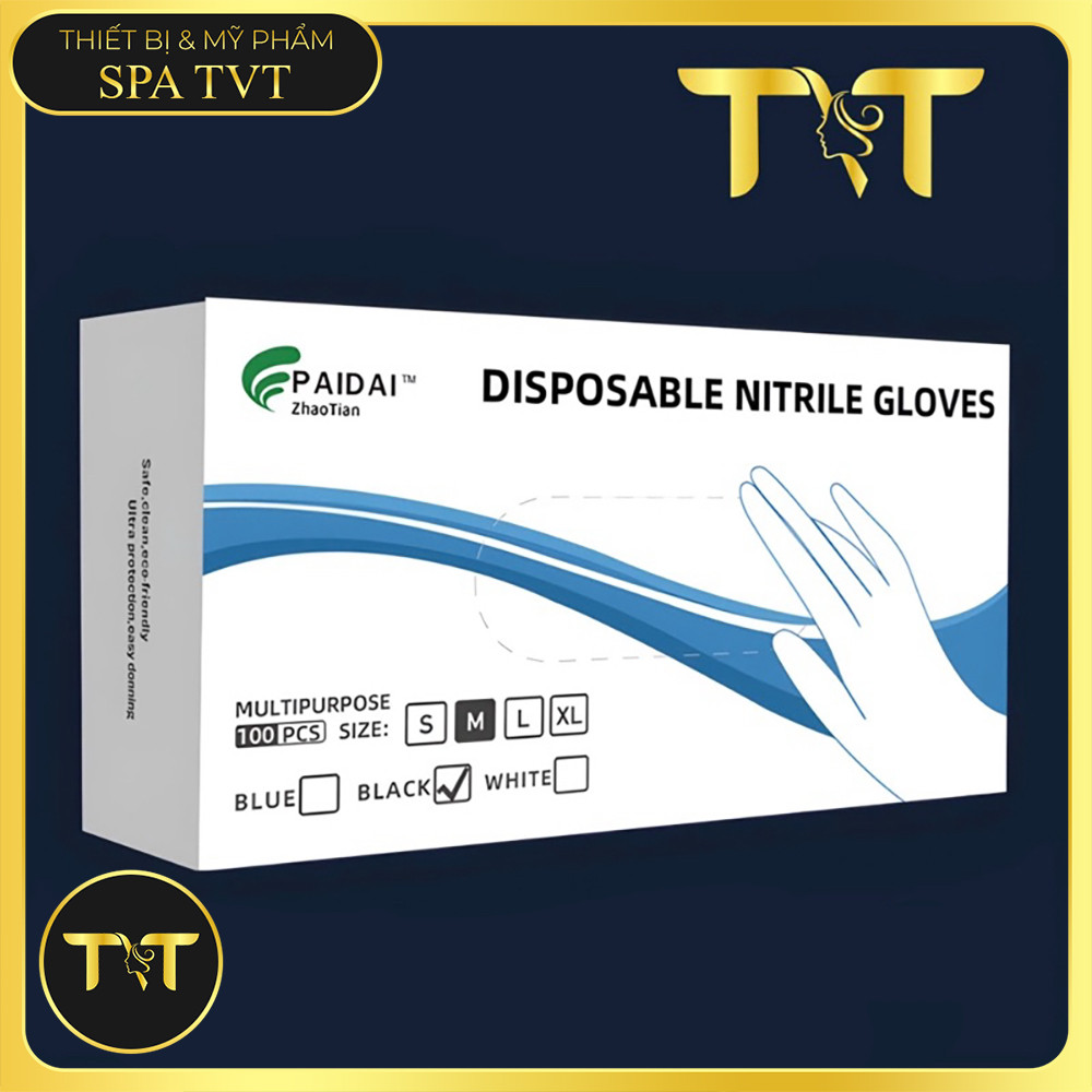 Găng Tay Đen PVC Hộp 100 Cái Size S M – Không Bột, Dùng Cho Phun Xăm, Tattoo, Spa, Thẩm Mỹ