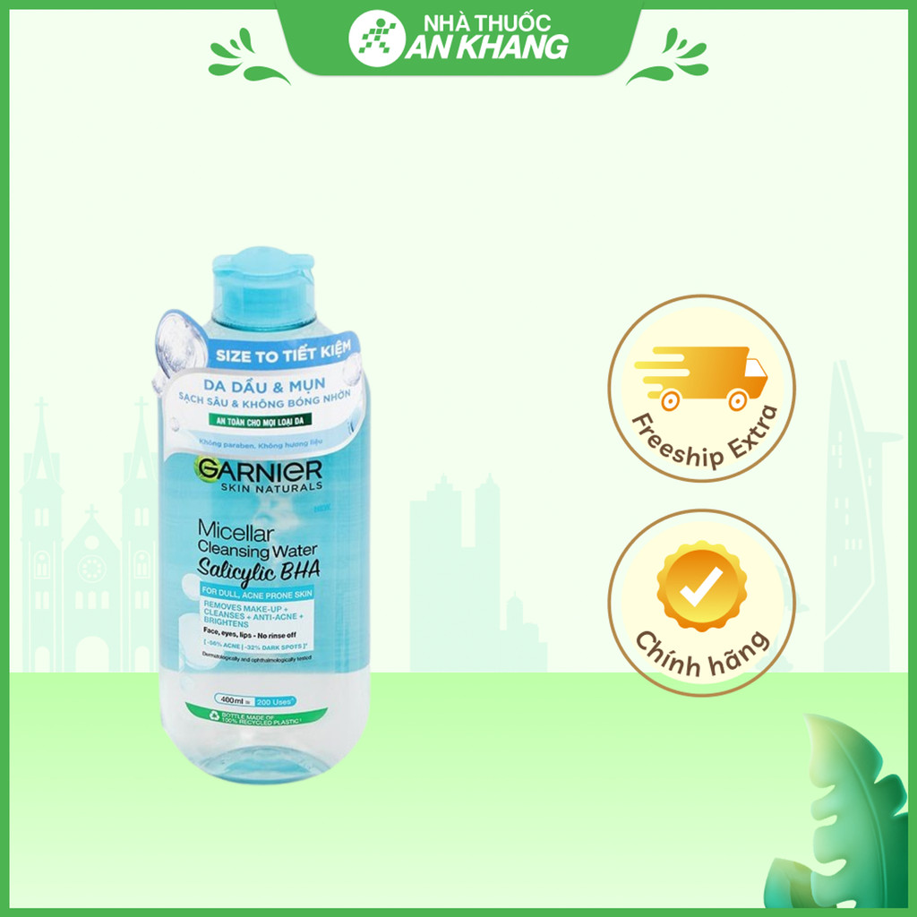 Nước tẩy trang Garnier Salicylic BHA giúp làm sạch, ngừa mụn cho da dầu & mụn chai 400ml