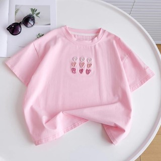 Áo thun bé gái thêu tim xinh – Chất cotton mềm thoáng, kiểu dáng dễ thương