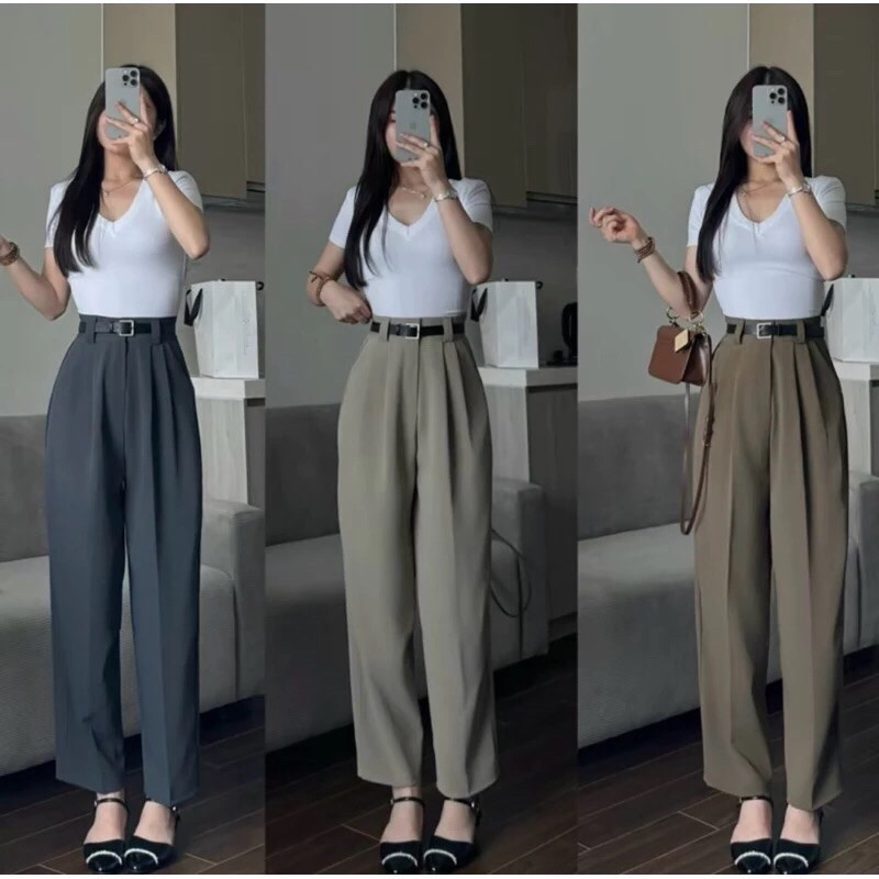 Quần Baggy Công Sở Nữ Lưng Cao (Chất Gold Nhật) Mềm Mịn Dáng Thụng Dài 92-93cm 2025