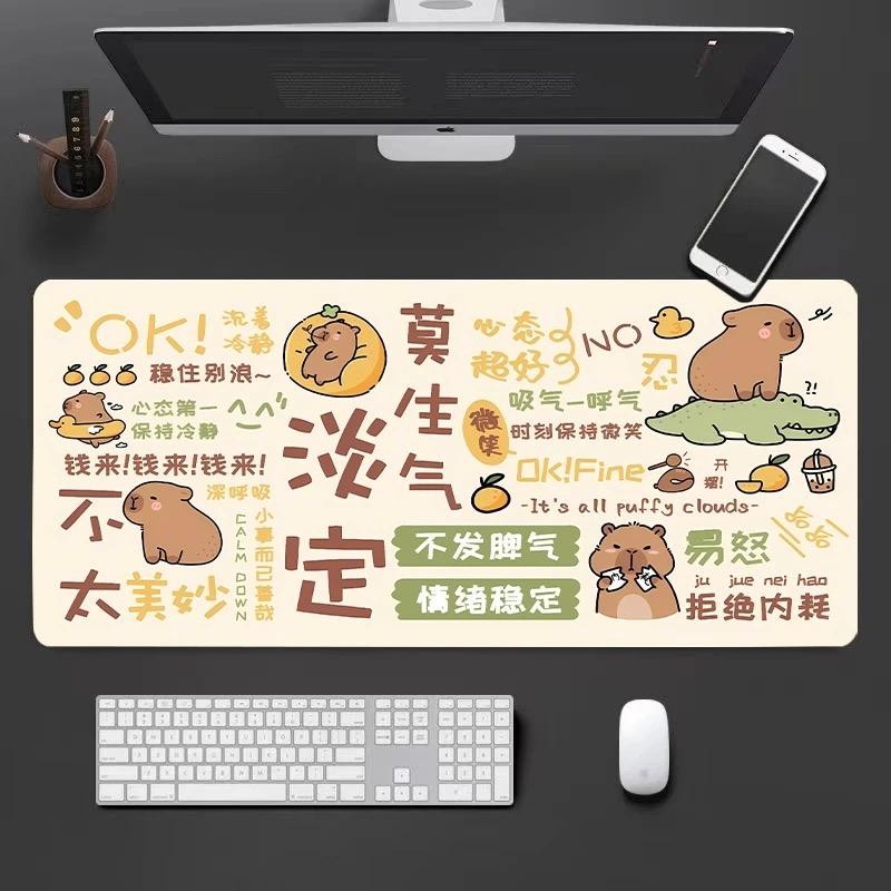 Tấm lót chuột Zen Capybara (Max 90x40cm) - Thiết kế động vật Chill Kawaii, Đế cao su chống trượt, Thảm trải bàn dày 3MM để thư giãn công việc & chơi game