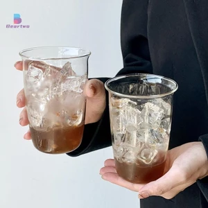 < Beartwo > Cốc cà phê Cốc Latte uốn cong Đồ uống thủy tinh gia dụng Nước ép sữa Cốc đơn giản trong suốt Chai nước thủy tinh Cốc cà phê Đẹp