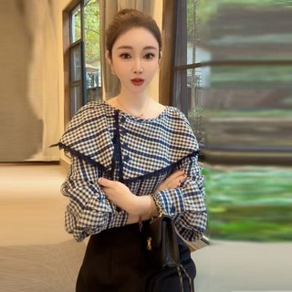 [318 Người Giao hàng trong vòng 7 giờ] Thiết kế kẻ sọc phong cách phương Tây thời trang kiểu Pháp Áo sơ mi dài tay có ve áo không đều 2025 Áo sang trọng mùa xuân