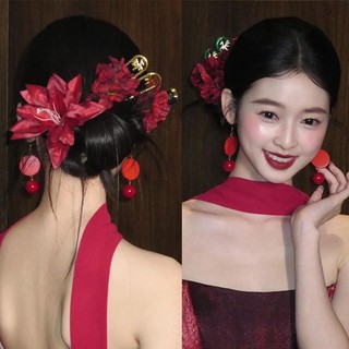 1 bộ kẹp tóc hoa huệ đỏ cổ điển