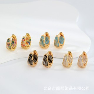 Châu Âu Mỹ ins Phong Cách Mới Full Kẻ Sọc Zircon Nhiều Màu Sắc Hình Học Bông Tai Nữ