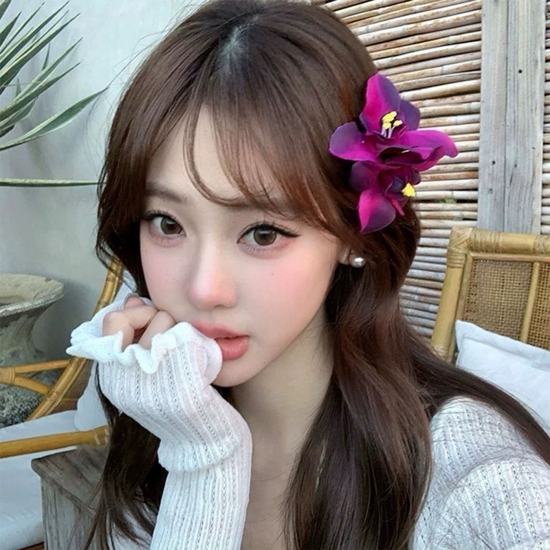 Kẹp tóc Lily hai đầu - Kẹp bên bãi biển dành cho nữ - Phụ kiện tóc tươi - Kẹp tóc hoa mô phỏng phong cách Hàn Quốc - để hẹn hò, tiệc tùng - Sweet Girls Side Bangs Barrettes