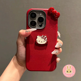 Ốp Điện Thoại Mèo Kitty Da PU Đỏ Cho Realme 16 15X 15T 15 14 Pro Plus 14X Note 80 70 C75X C83 C85 C75 C73 C71 Pro Narzo 80 Lite 5G 4G 3D Vỏ Nơ Đỏ Vỏ Mềm Chống Sốc
