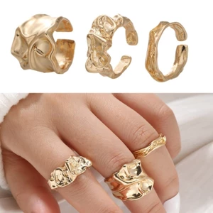 OXXGGKAO Hợp Thời Trang 3 Chiếc Nhẫn Họa Tiết Không Đều Đa Năng Và Sang Trọng Di Động Phụ Kiện Trang Sức Cho Biểu Hiện Cá Nhân