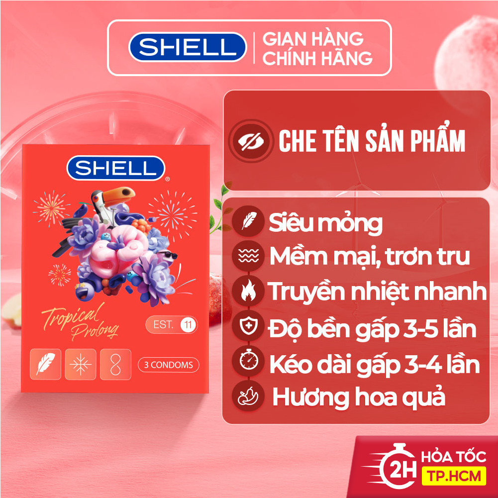 Bao cao su Shell Tropical Prolong kéo dài thời gian, hương hoa quả ...