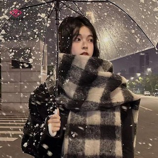 Hwetr Khăn Dệt Kim Mùa Đông Mới Cho Nữ Màu Trơn Đa Năng Kẻ Sọc Đen Trắng Ấm Áp Và Dày Mới
