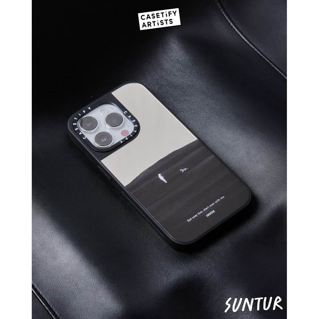 CASETiFY X Suntur Hãy vượt qua anh ấy, bắt đầu lại với tôi Vỏ IPhone gương đen & bạc hút từ tính IPhone 16 15 14 13 12 Pro Max Plus Ốp điện thoại cứng có hộp khắc logo