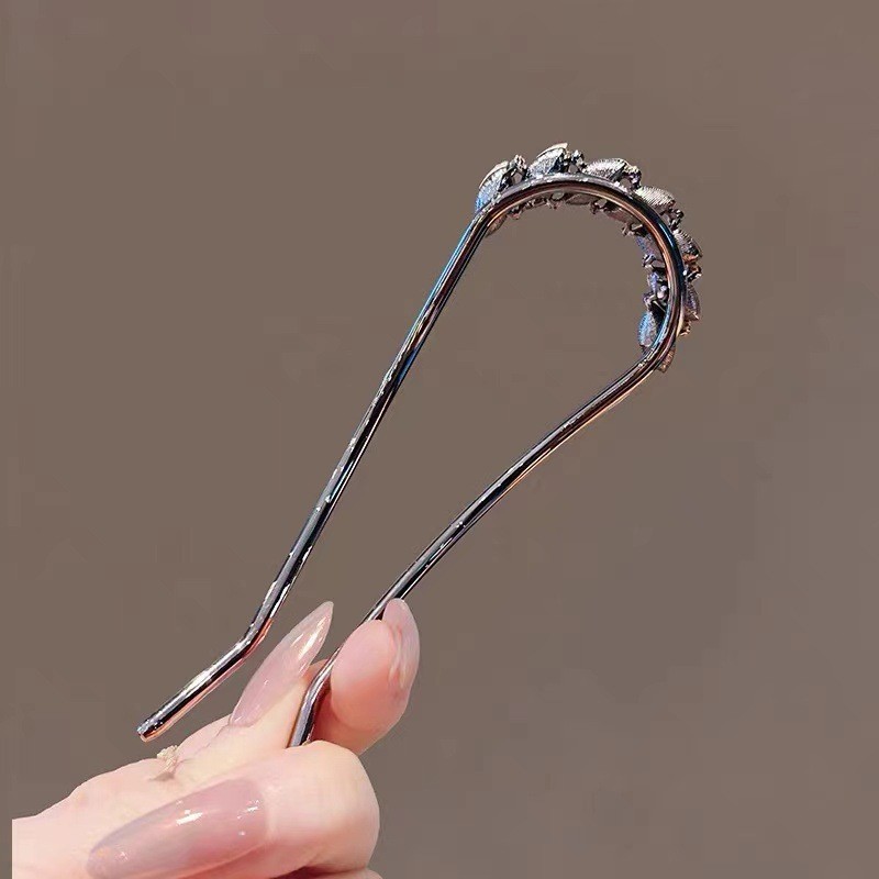 Mauropoli [Sẵn Sàng] Kẹp Tóc Hình Chữ u Lá Nữ Pha Lê Sang Trọng Kẹp Tóc Kim Loại Cao Cấp Kẹp Tóc Dụng Cụ Tiện Dụng Kẹp Tóc Đơn Giản Kẹp Tóc Chèn Lược