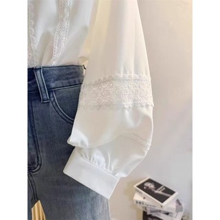 Phong Cách Hàn Quốc Nữ Nữ Rời Ruffle Ren Thêu Đèn Lồng Áo Sơ Mi Tay Dài Áo Baju Baju Wanita Lengan Panjang