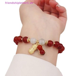 {Fh Fashion} Vòng tay đính cườm may mắn năm mới Hạt đỏ thanh lịch Mặt dây chuyền đậu phộng Vòng tay quyến rũ Trang sức phong cách Trung Quốc dành cho nữ Quà tặng lễ hội.