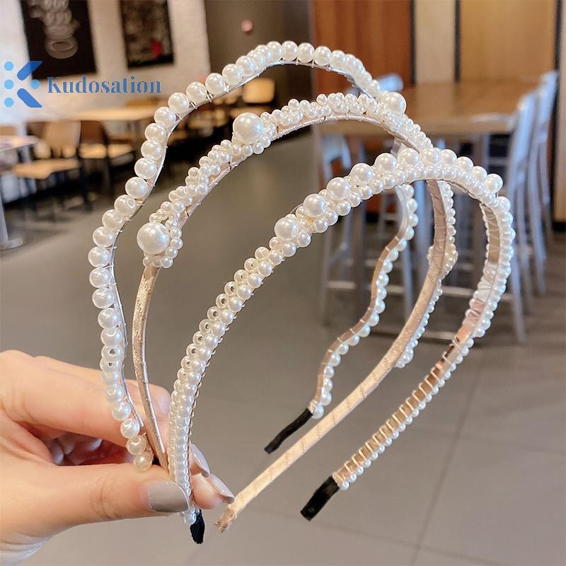 Kudosation Thời Trang Tính Khí Vintage Ngọc Trai Tóc Vòng Dành Cho Nữ Đơn Giản Chống Trơn Trượt Tóc Phụ Kiện Tóc