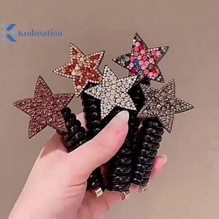 Kudosation Trẻ Em Mới Bé Gái Kim Cương Giả Pentagram Ngôi Sao Đuôi Ngựa Co Giãn Tóc Cao Su