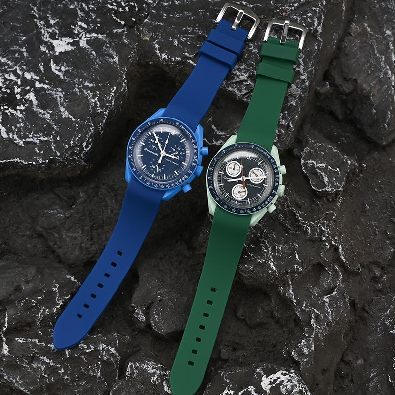 Dây đeo đồng hồ silicon đầu cong đơn giản cho OMEGA Moon Swatch đồng thương hiệu Hành tinh Seamaster 300mm Dây đeo đồng hồ 20mm 22mm Vòng đeo tay thể thao cao su chống thấm nước Nam nữ