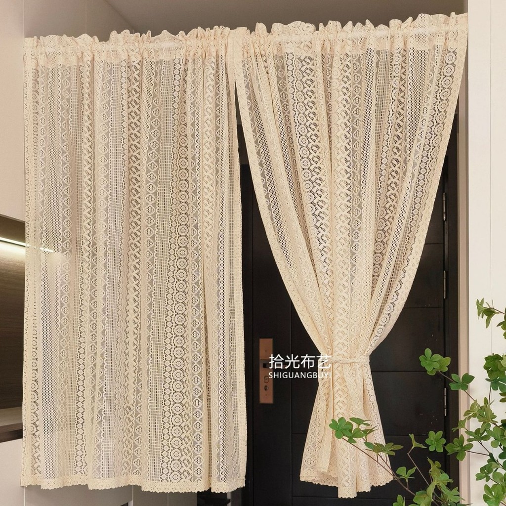 Rèm cửa Jacquard Pháp màu be, rèm ngắn, phân vùng gia đình, có thể tùy chỉnh