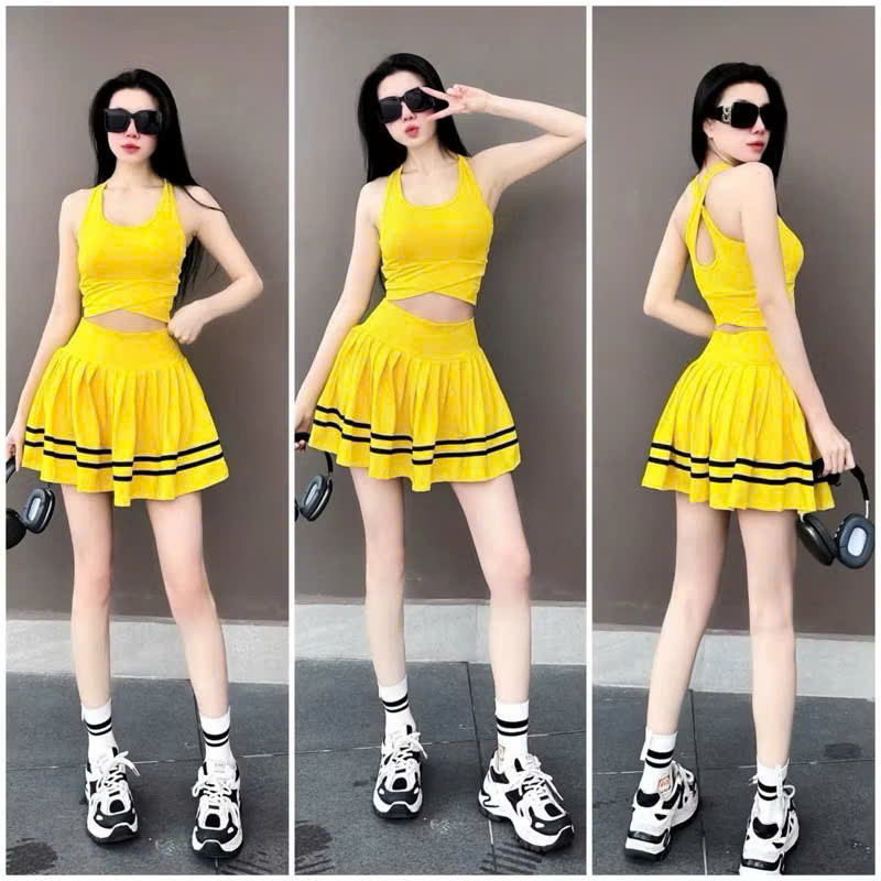 Bộ váy thể thao tập aerobic, tập nhảy, đi bơi, Pickleball ... chất thun poly co giãn